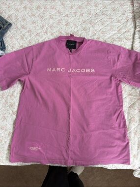 Marc Jacobs Short Sleeve Logo Tee in Lavender Pink 100% cotton women any size